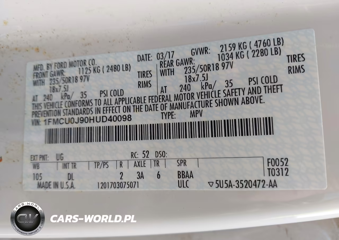 2017 Ford Escape Titanium VIN:1FMCU0J90HUD40098 - 9