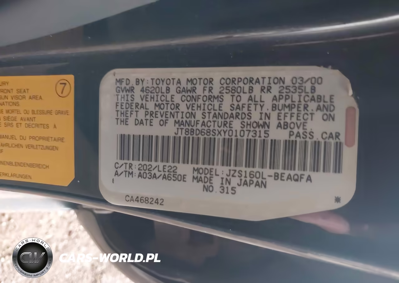 2000 Lexus Gs 300 VIN:JT8BD68SXY0107315 - 9