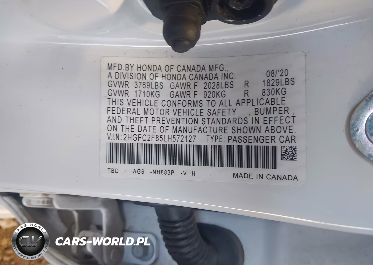 2020 Honda Civic Sport VIN:2HGFC2F85LH572127 - 9