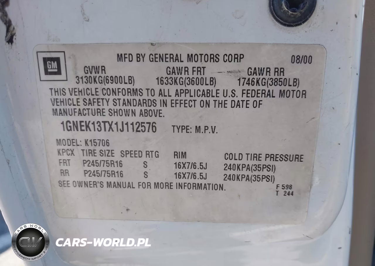 2001 Chevrolet Tahoe Lt VIN:1GNEK13TX1J112576 - 9