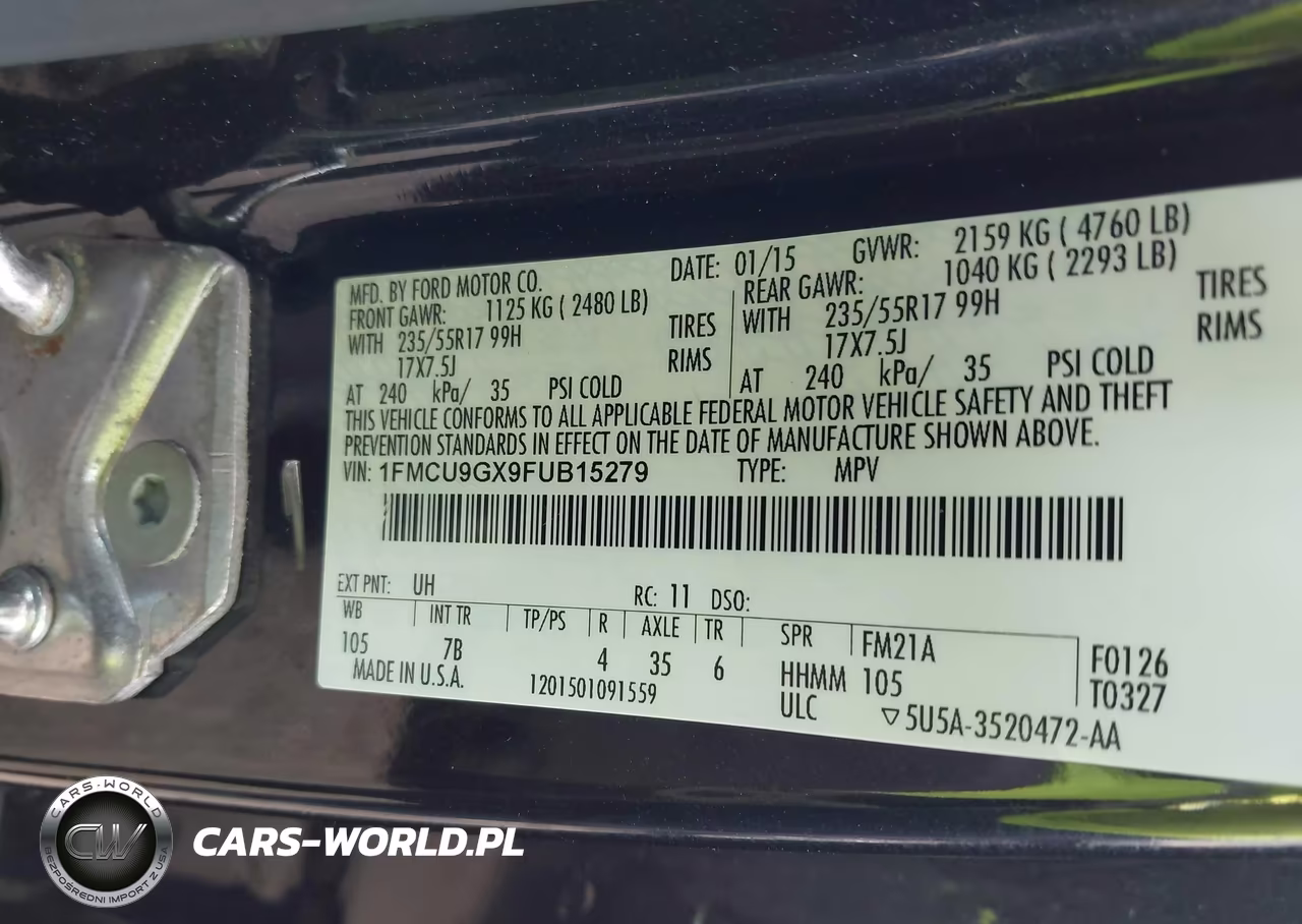 2015 Ford Escape Se VIN:1FMCU9GX9FUB15279 - 9