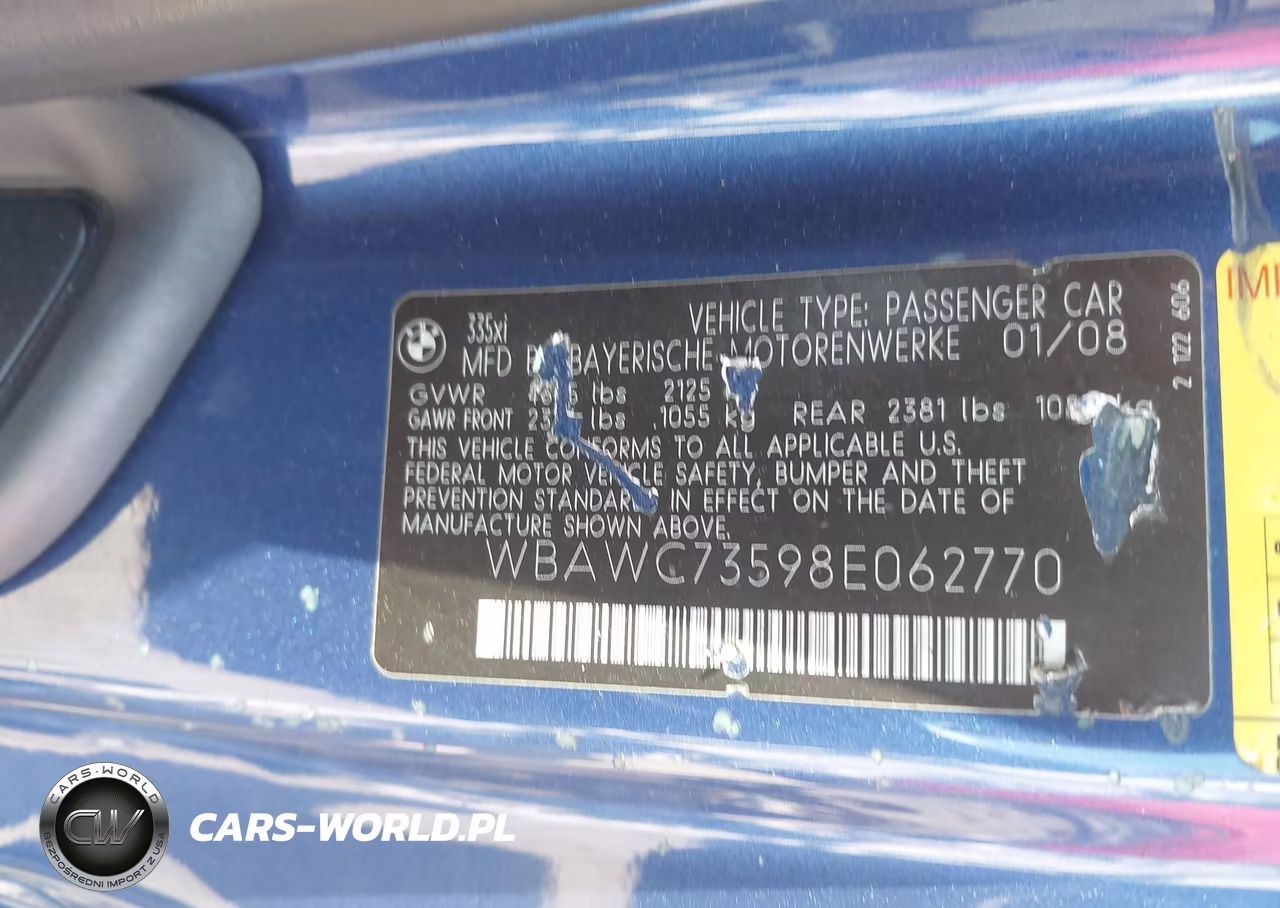 2008 BMW 335Xi VIN:WBAWC73598E062770 - 9