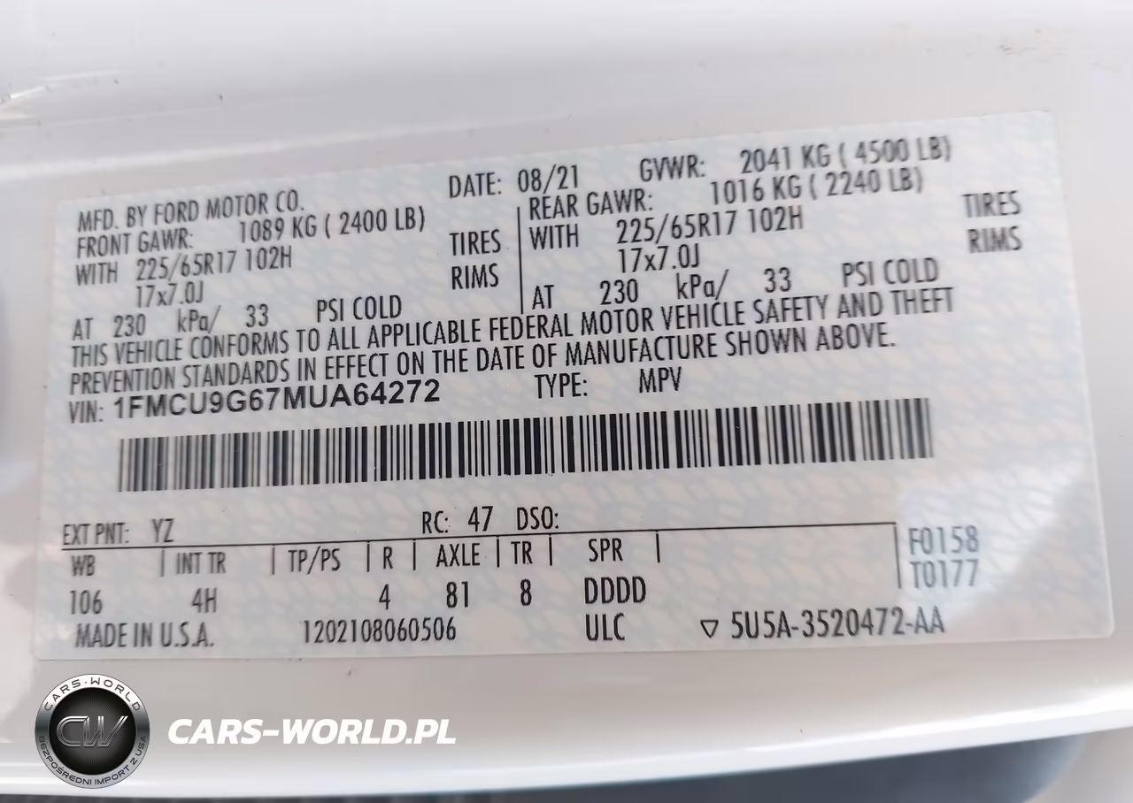 2021 Ford Escape Se VIN:1FMCU9G67MUA64272 - 9
