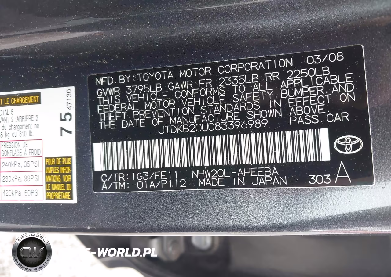 2008 Toyota Prius VIN:JTDKB20U083396989 - 9