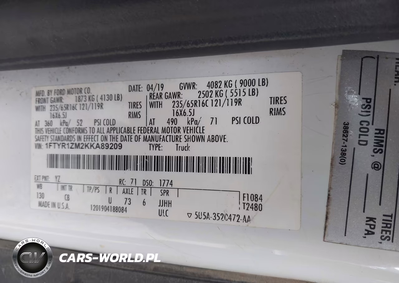2019 Ford Transit-250 VIN:1FTYR1ZM2KKA89209 - 9