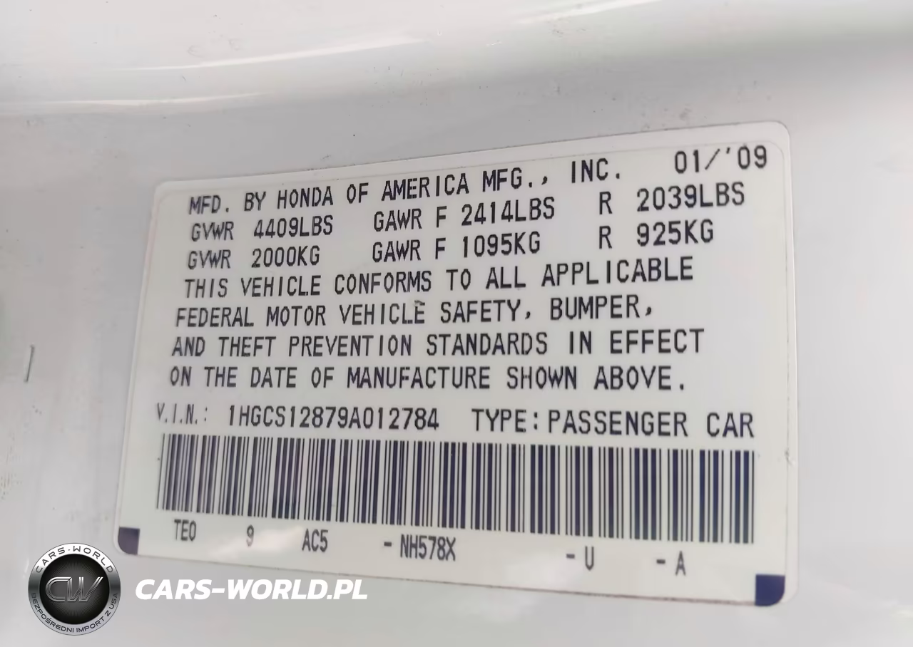 2009 Honda Accord 2.4 Ex-L VIN:1HGCS12879A012784 - 9
