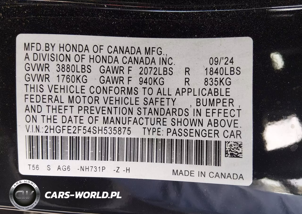 2025 Honda Civic Sport VIN:2HGFE2F54SH535875 - 9