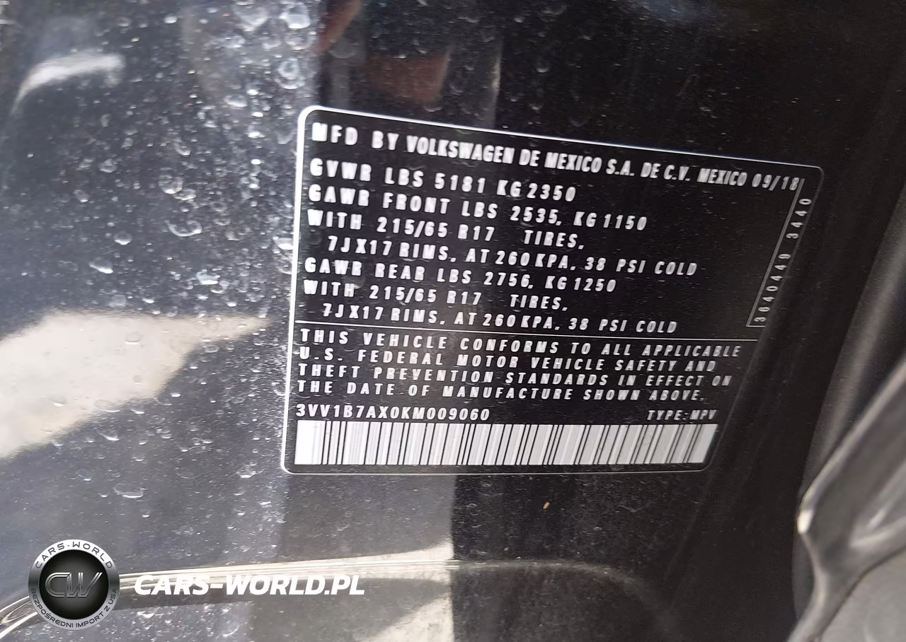 2019 Volkswagen Tiguan 2.0T S VIN:3VV1B7AX0KM009060 - 9