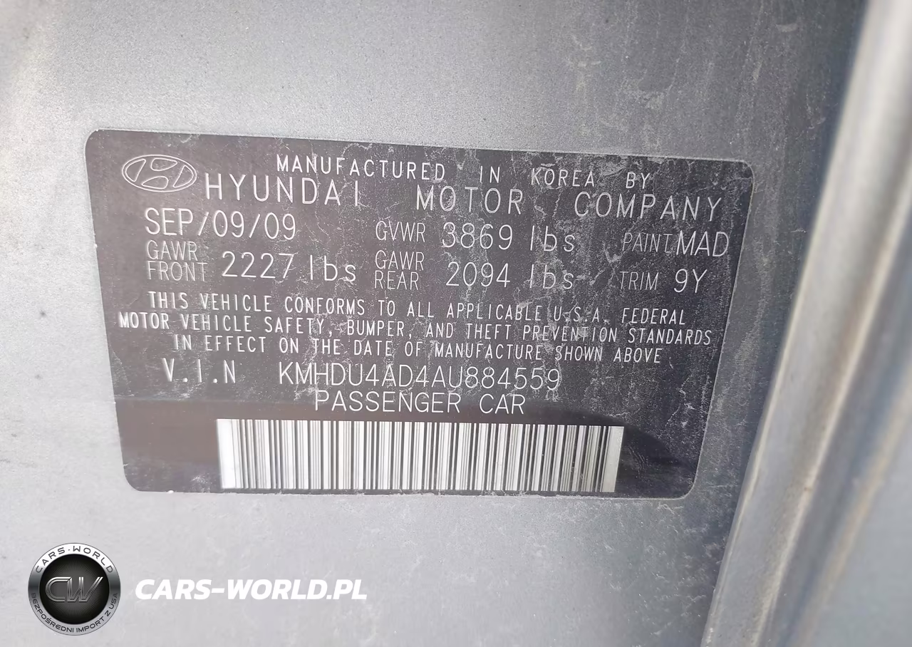 2010 Hyundai Elantra Gls VIN:KMHDU4AD4AU884559 - 9