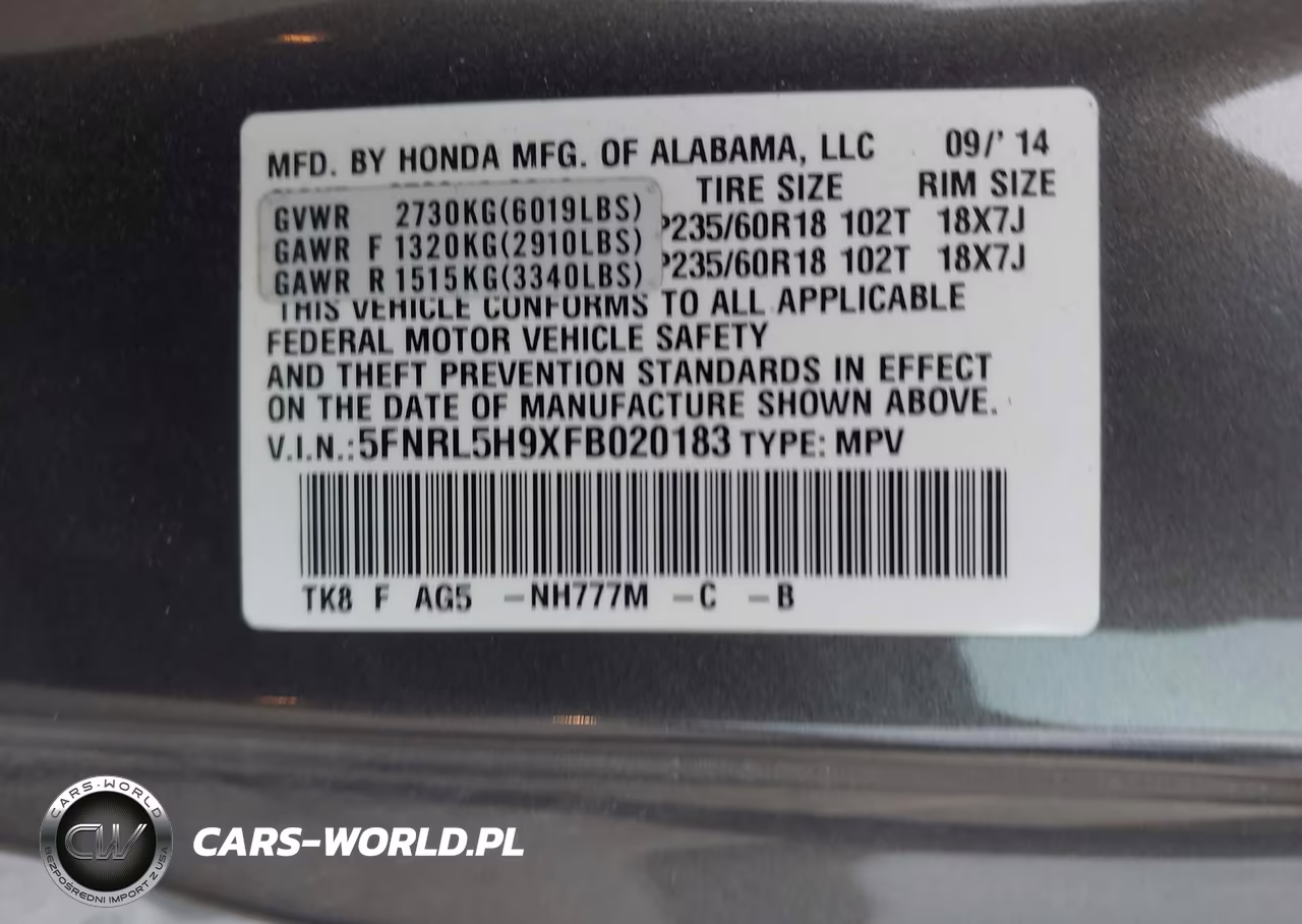 2015 Honda Odyssey Touring-Touring Elite VIN:5FNRL5H9XFB020183 - 9