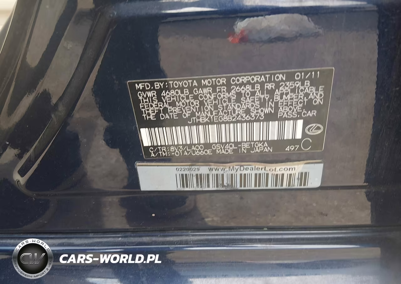 2011 Lexus Es 350 VIN:JTHBK1EG8B2436373 - 9