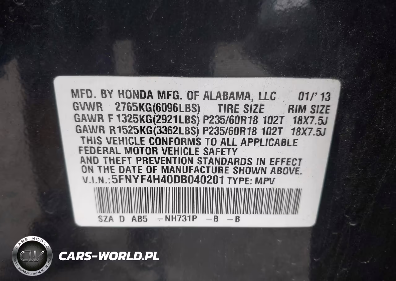 2013 Honda Pilot Ex VIN:5FNYF4H40DB040201 - 9