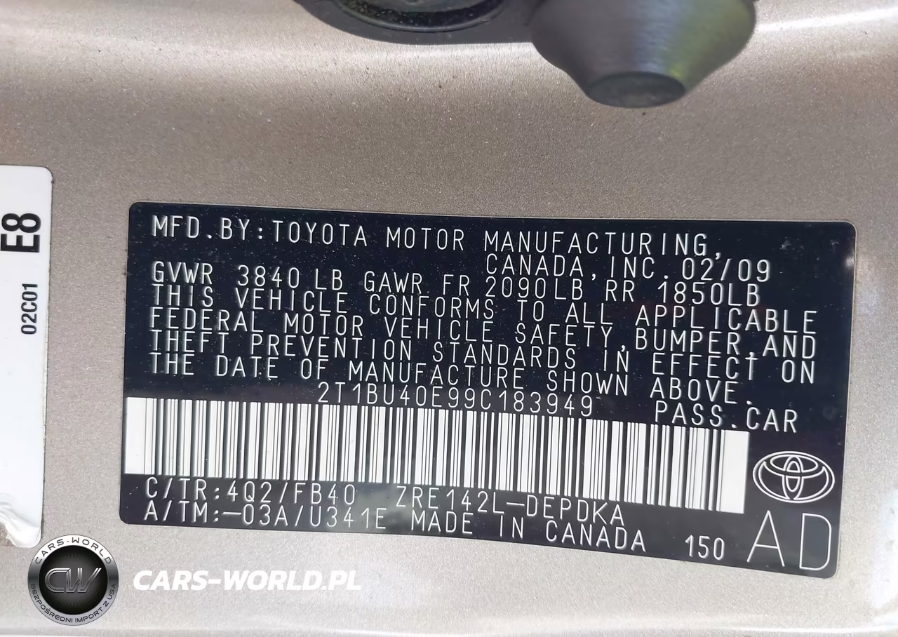 2009 Toyota Corolla Le VIN:2T1BU40E99C183949 - 9