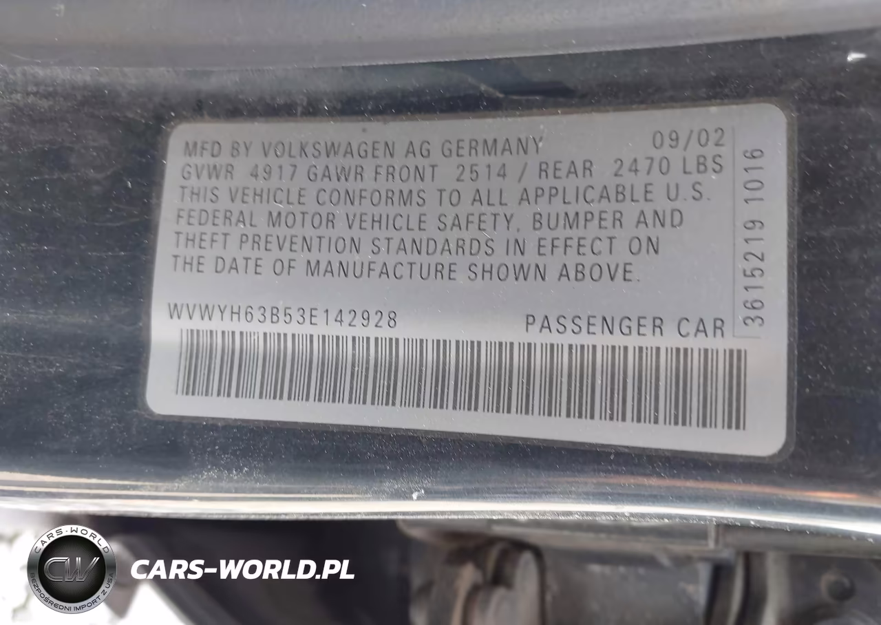 2003 Volkswagen Passat Glx VIN:WVWYH63B53E142928 - 9