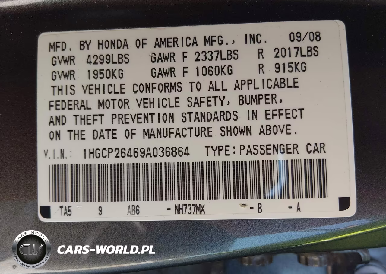 2009 Honda Accord 2.4 Lx-P VIN:1HGCP26469A036864 - 9