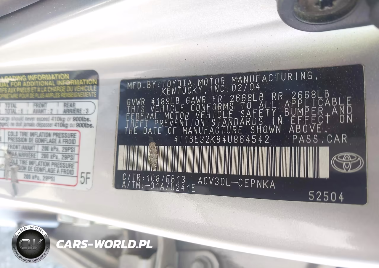 2004 Toyota Camry Le VIN:4T1BE32K84U864542 - 9