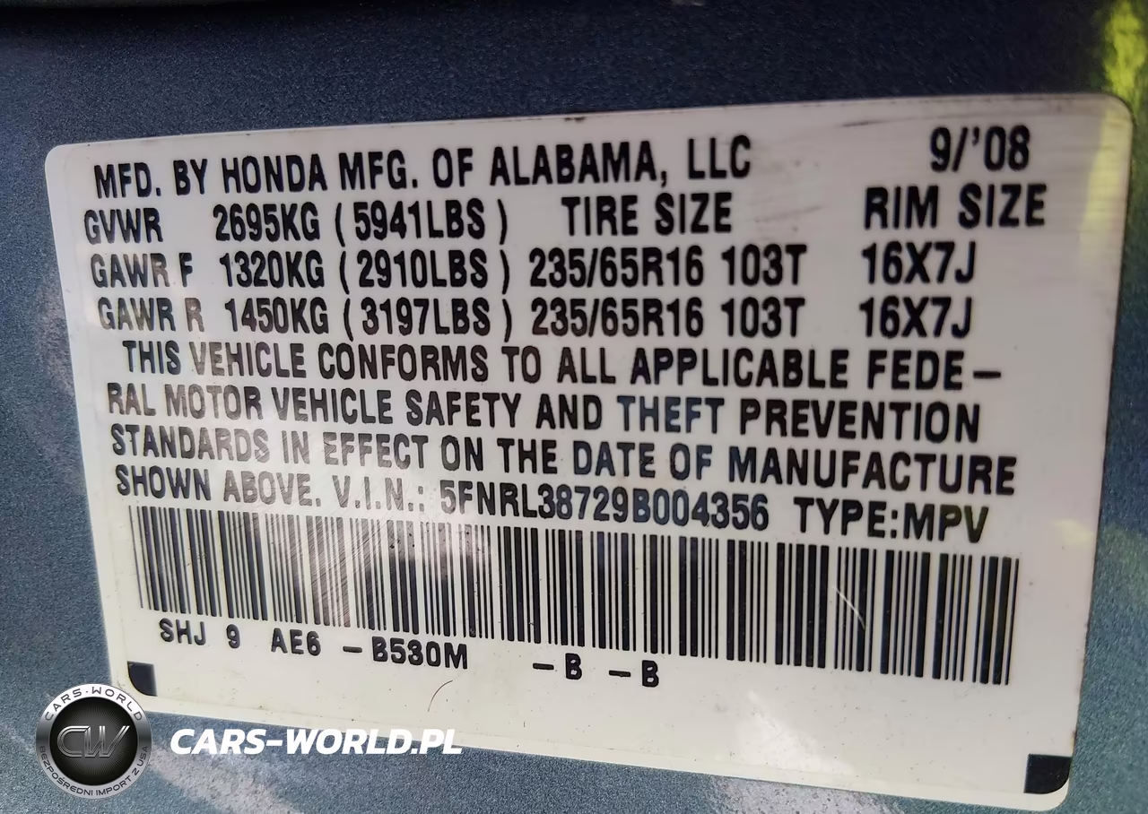 2009 Honda Odyssey Ex-L VIN:5FNRL38729B004356 - 9