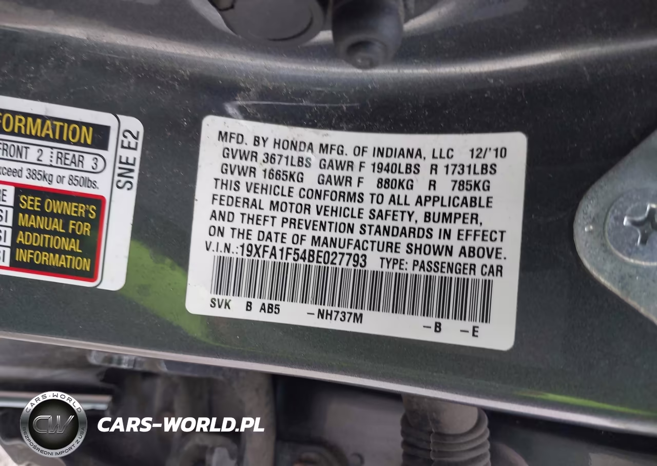 2011 Honda Civic Lx VIN:19XFA1F54BE027793 - 9