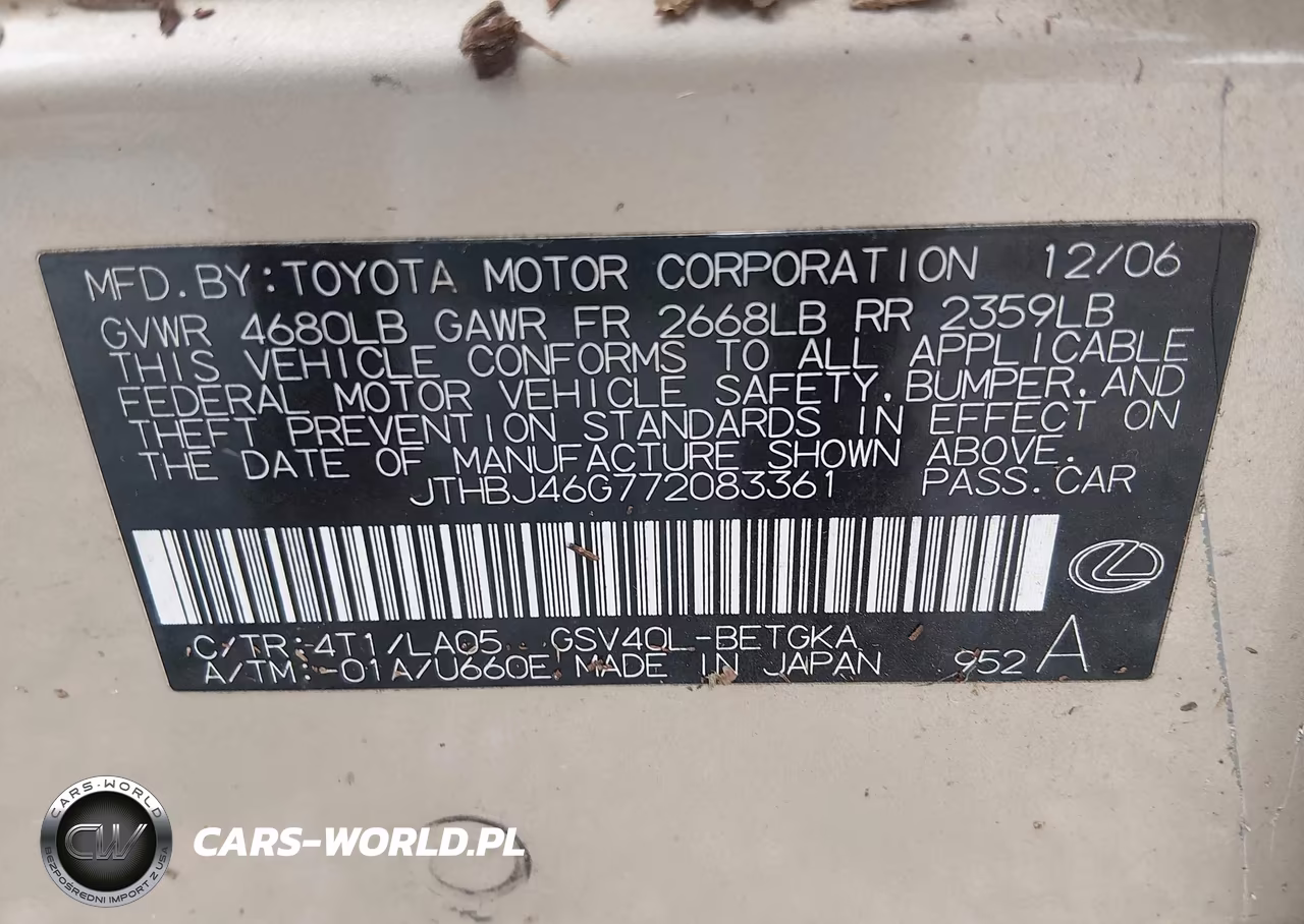 2007 Lexus Es 350 VIN:JTHBJ46G772083361 - 9