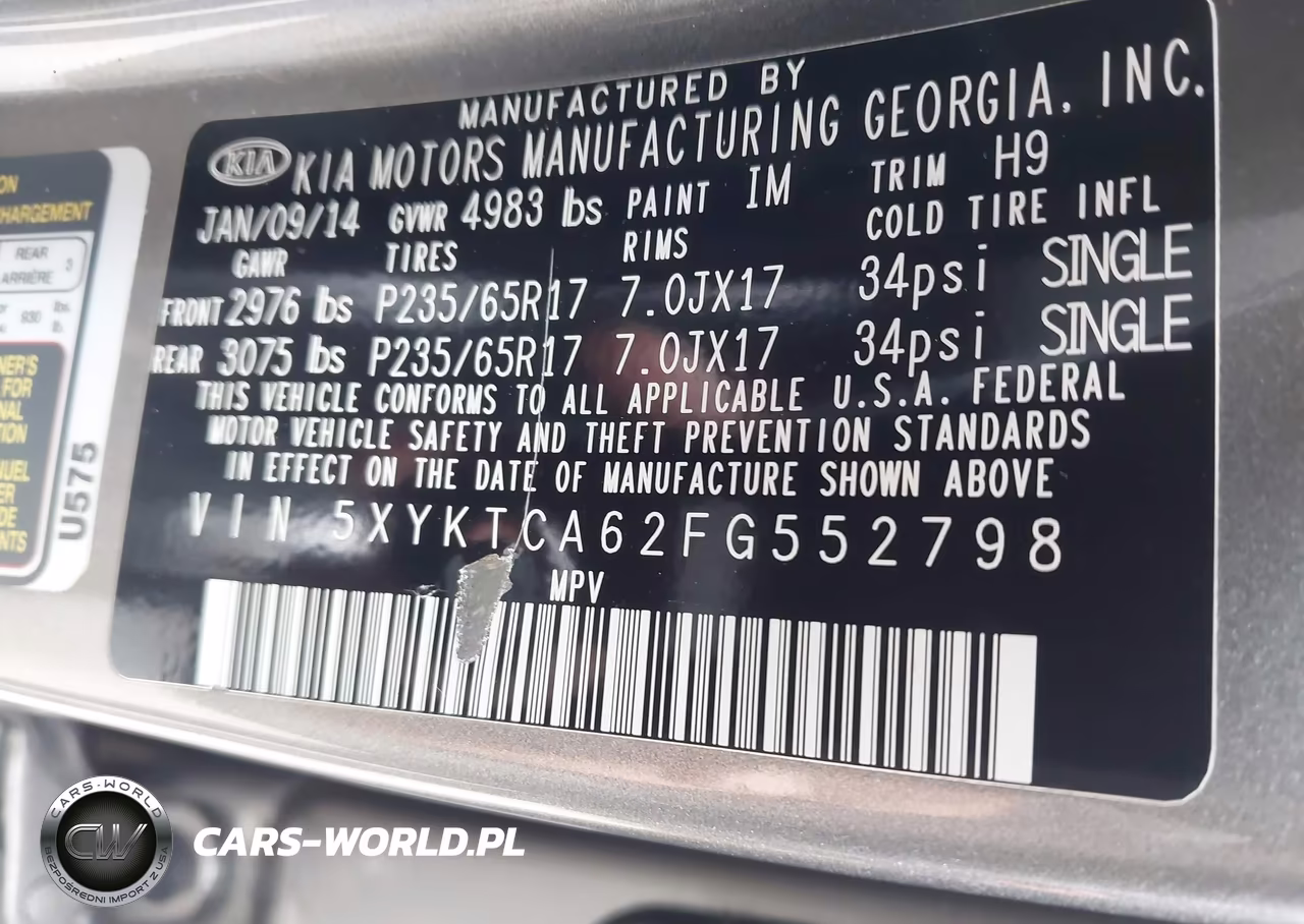 2015 Kia Sorento Lx VIN:5XYKTCA62FG552798 - 9