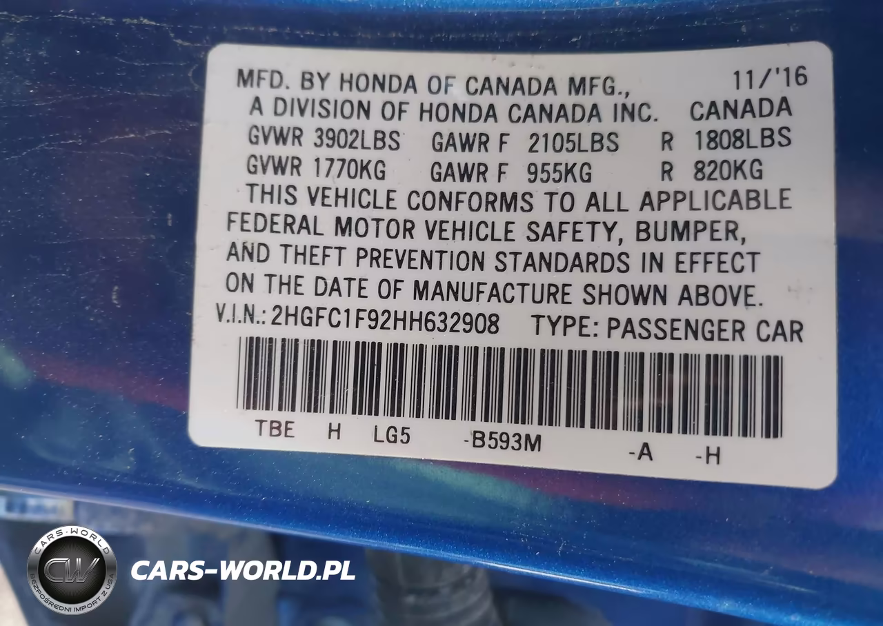 2017 Honda Civic Touring VIN:2HGFC1F92HH632908 - 9