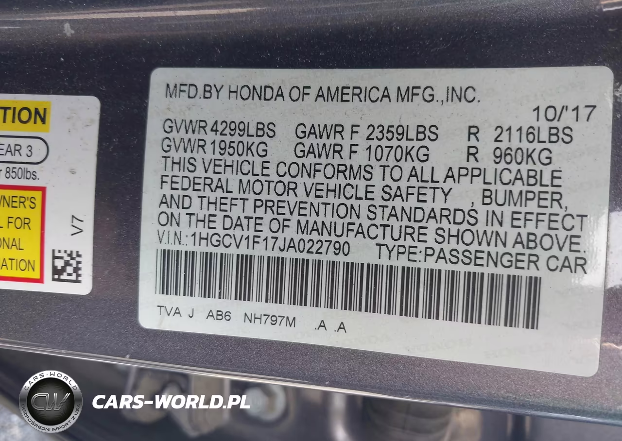 2018 Honda Accord Lx VIN:1HGCV1F17JA022790 - 9