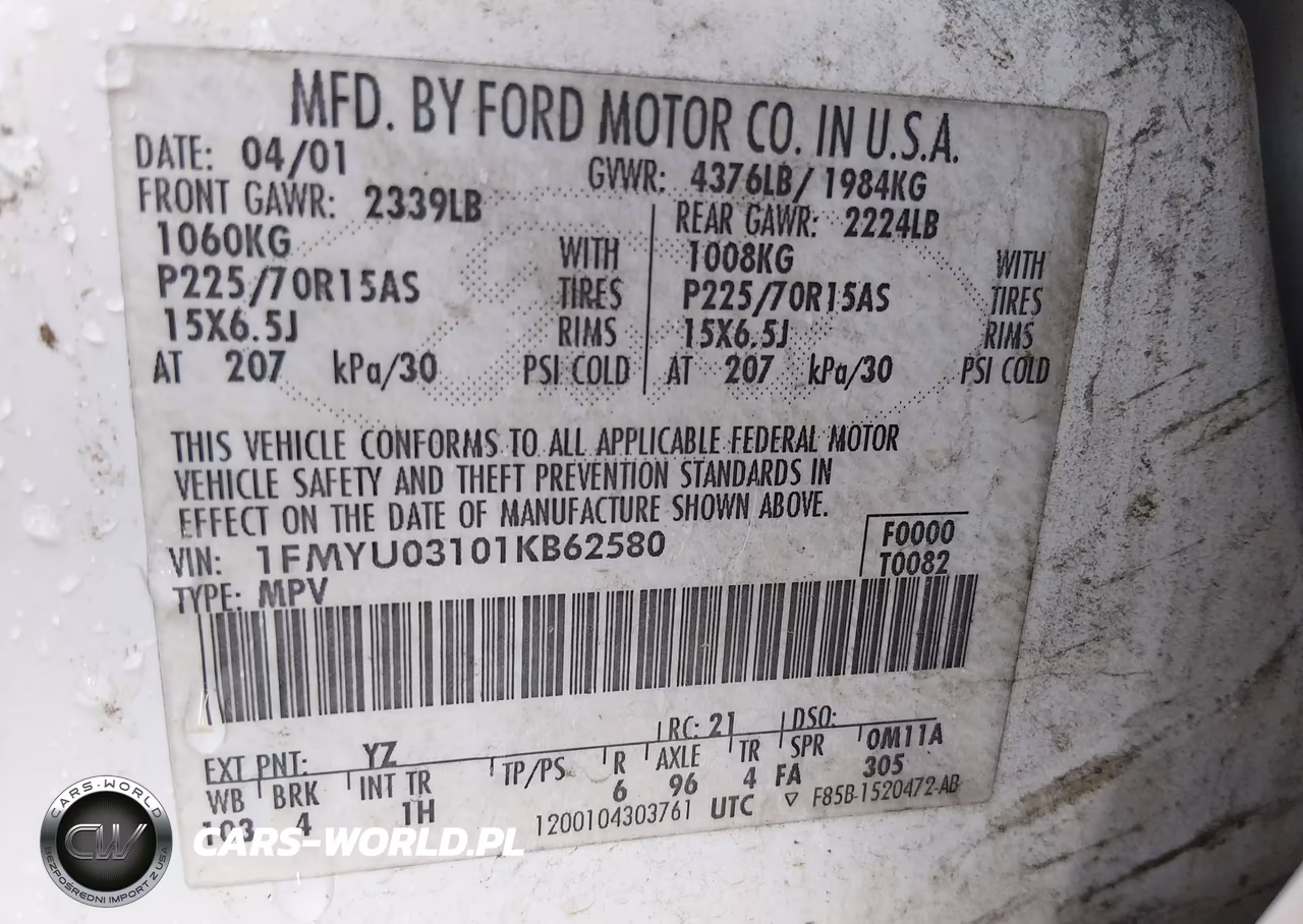 2001 Ford Escape Xlt VIN:1FMYU03101KB62580 - 9