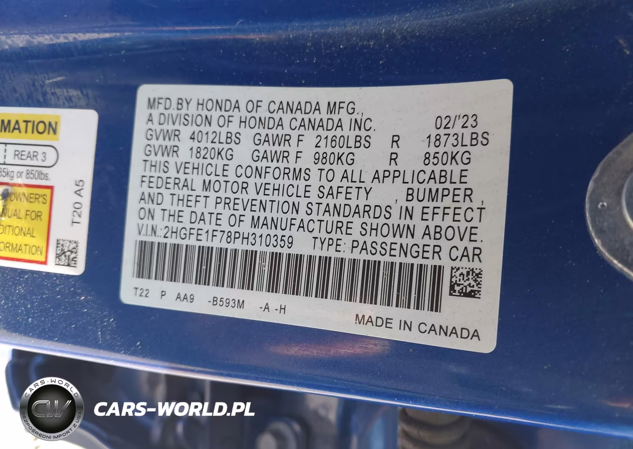 2023 Honda Civic Ex-Ex W-O Bsi VIN:2HGFE1F78PH310359 - 9