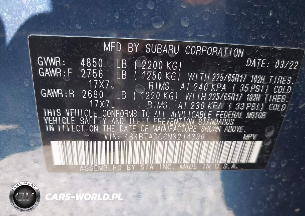 2022 Subaru Outback Premium VIN:4S4BTADC6N3214390 - 9