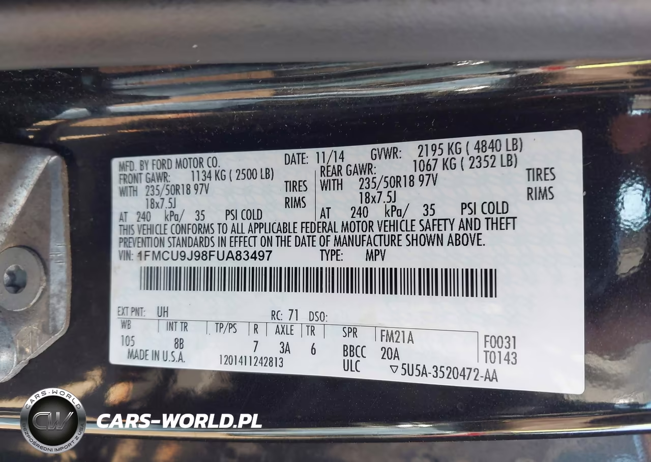 2015 Ford Escape Titanium VIN:1FMCU9J98FUA83497 - 9