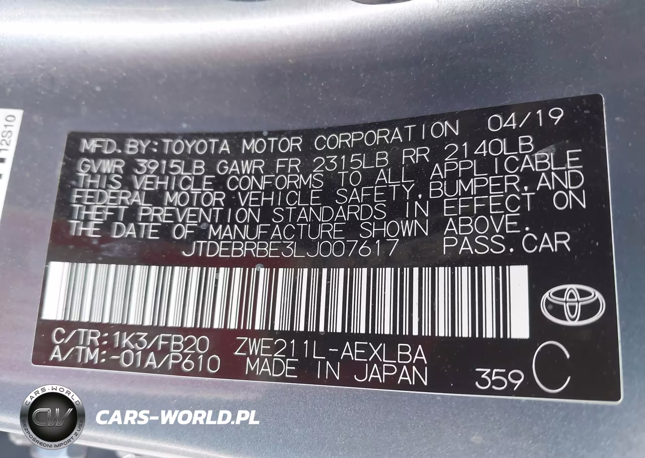 2020 Toyota Corolla Hybrid Le VIN:JTDEBRBE3LJ007617 - 9