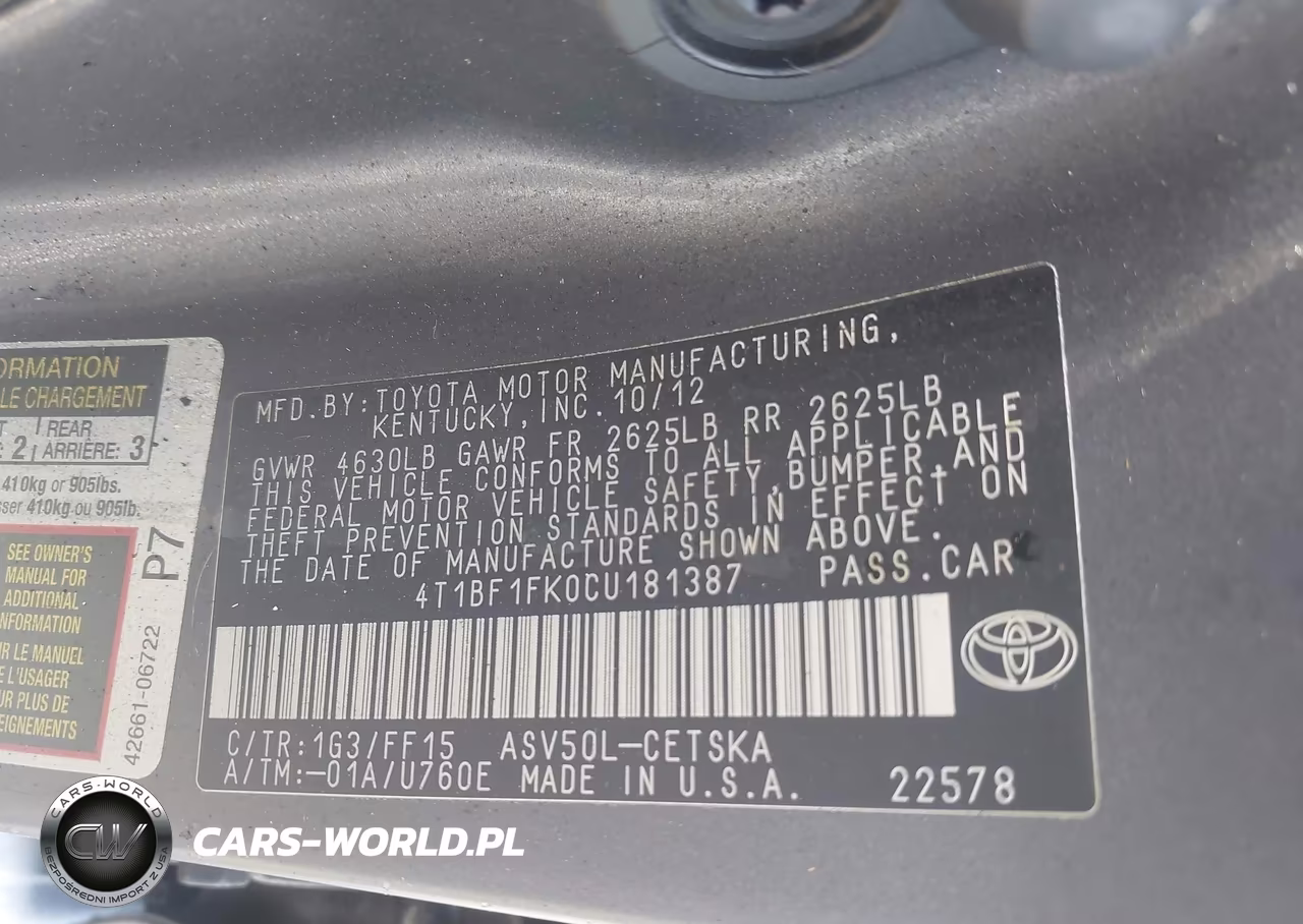 2012 Toyota Camry Se VIN:4T1BF1FK0CU181387 - 9