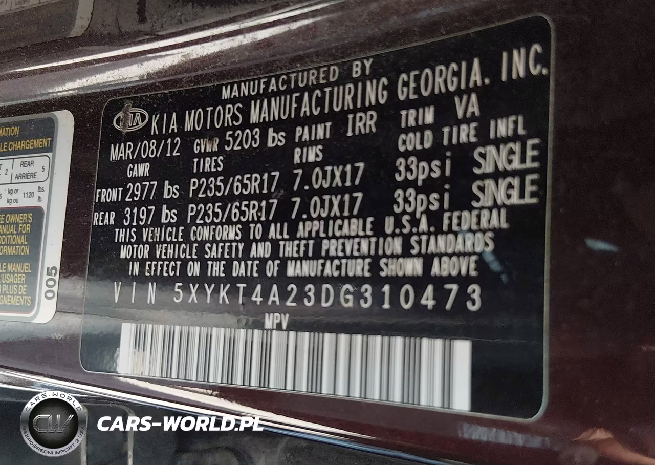 2013 Kia Sorento Lx V6 VIN:5XYKT4A23DG310473 - 9