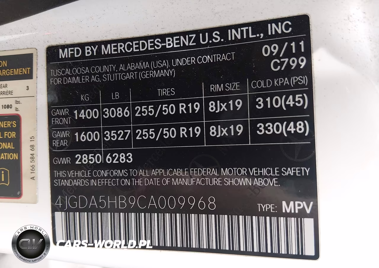 2012 Mercedes-Benz Ml 350 4Matic VIN:4JGDA5HB9CA009968 - 9
