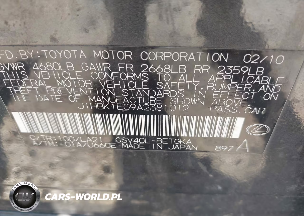 2010 Lexus Es 350 VIN:JTHBK1EG9A2381012 - 9