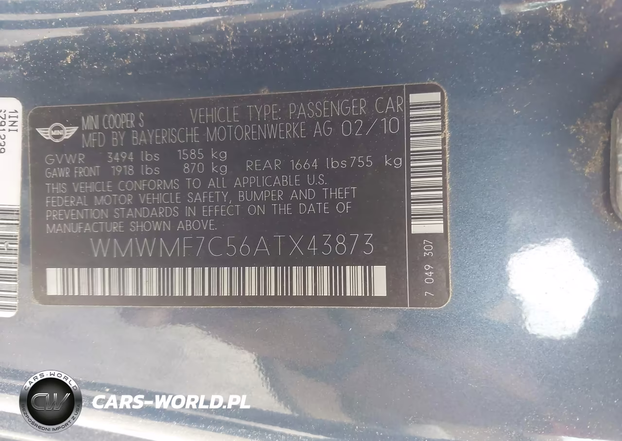 2010 Mini Cooper S VIN:WMWMF7C56ATX43873 - 9