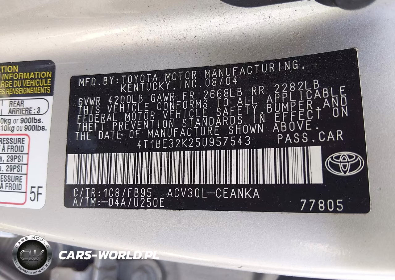 2005 Toyota Camry Le VIN:4T1BE32K25U957543 - 9
