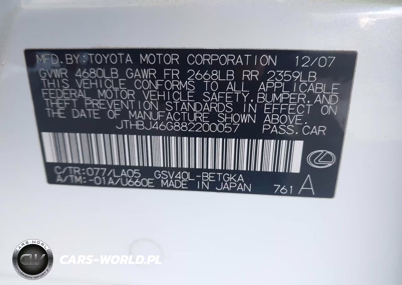 2008 Lexus Es 350 VIN:JTHBJ46G882200057 - 9