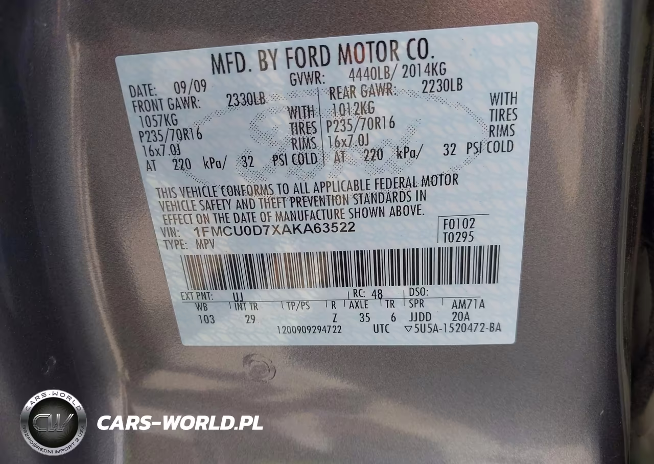2010 Ford Escape Xlt VIN:1FMCU0D7XAKA63522 - 9