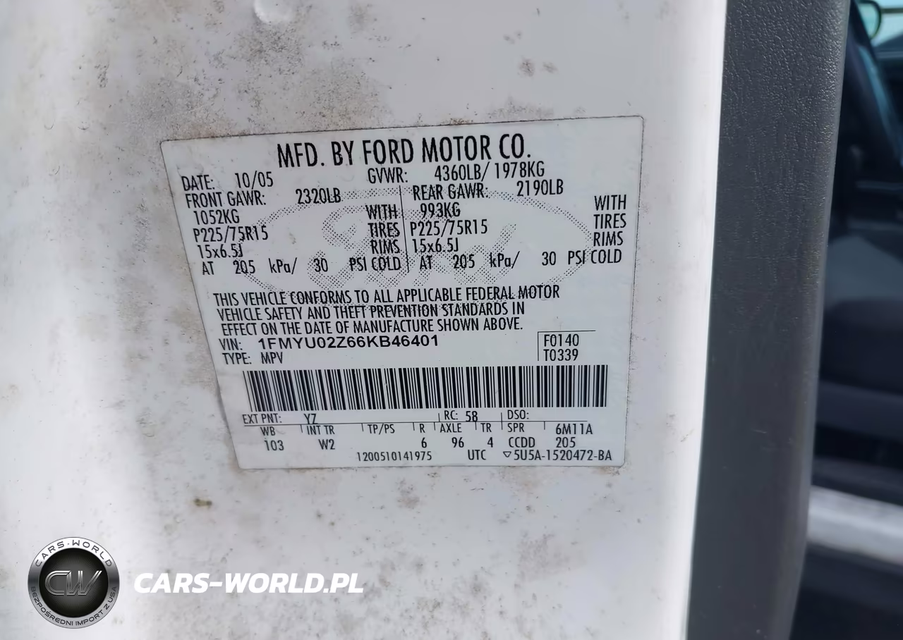 2006 Ford Escape Xls VIN:1FMYU02Z66KB46401 - 9