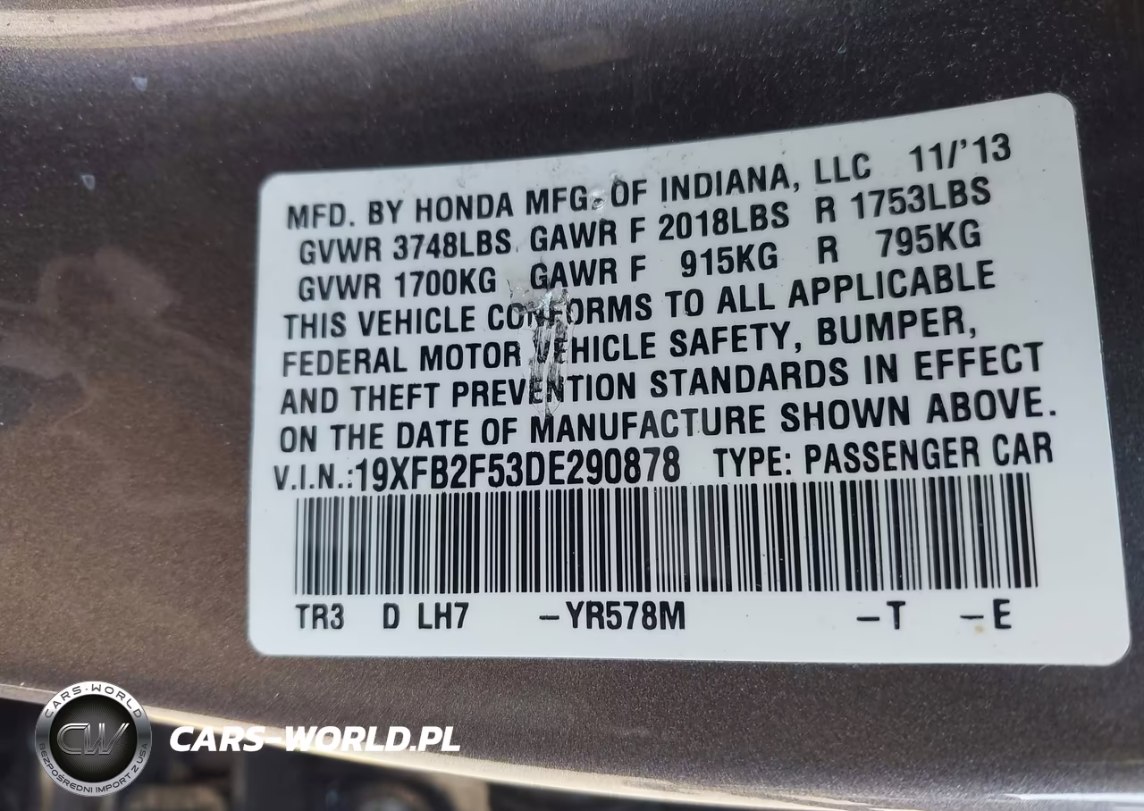2013 Honda Civic Lx VIN:19XFB2F53DE290878 - 9