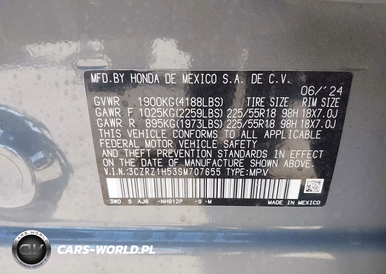 2025 Honda Hr-V 2Wd Sport VIN:3CZRZ1H53SM707655 - 9