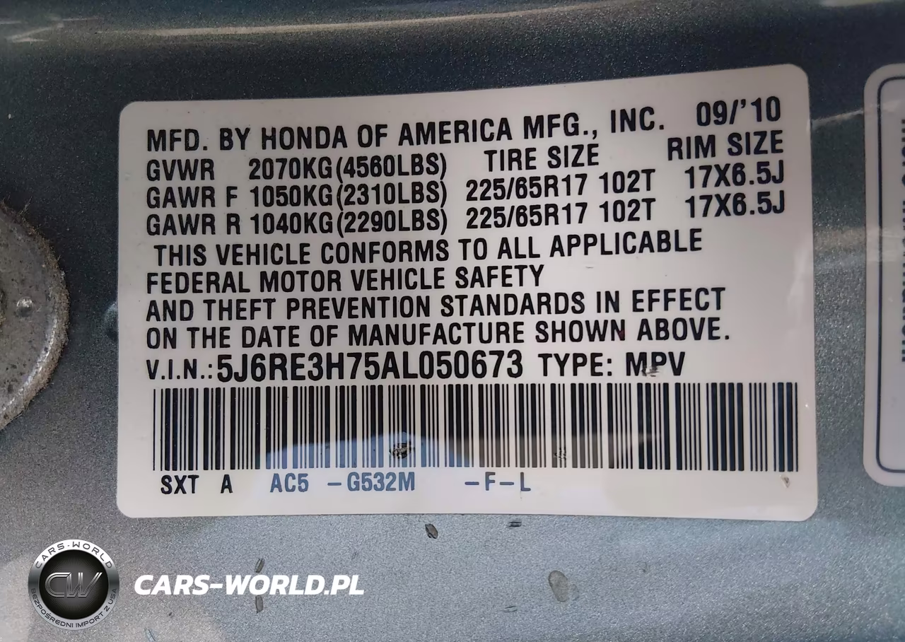 2010 Honda Cr-V Ex-L VIN:5J6RE3H75AL050673 - 9