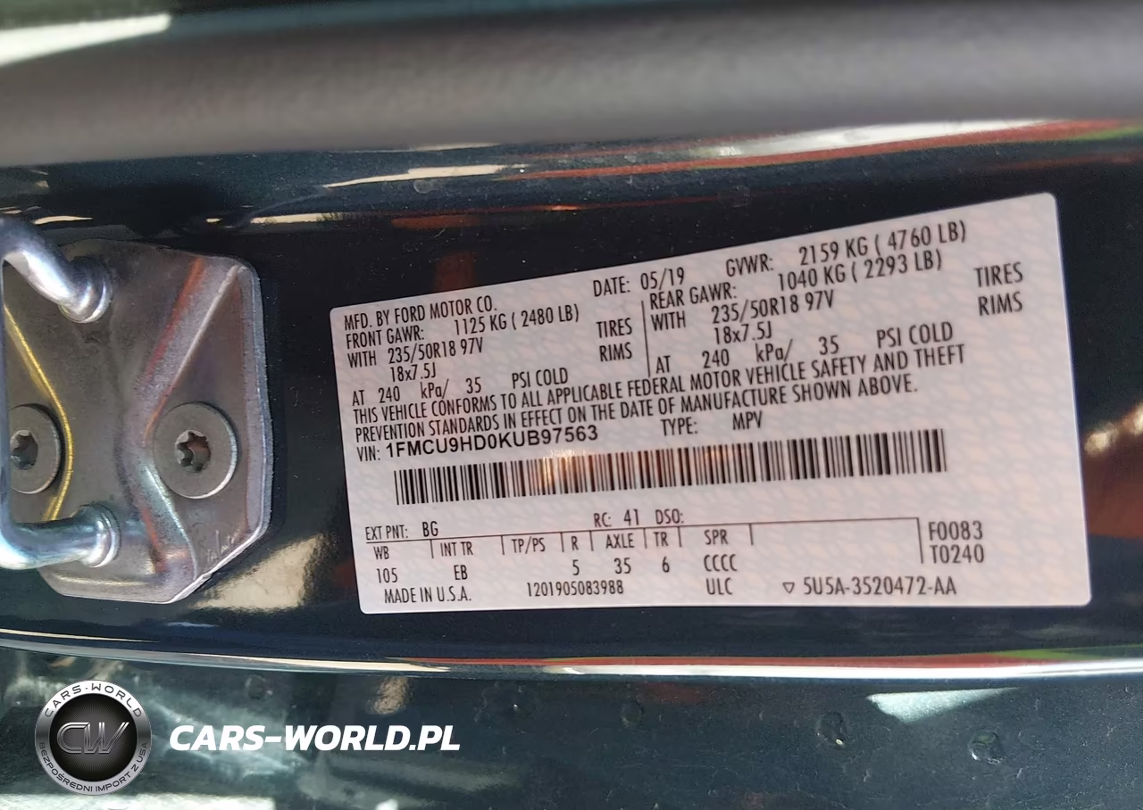 2019 Ford Escape Sel VIN:1FMCU9HD0KUB97563 - 9
