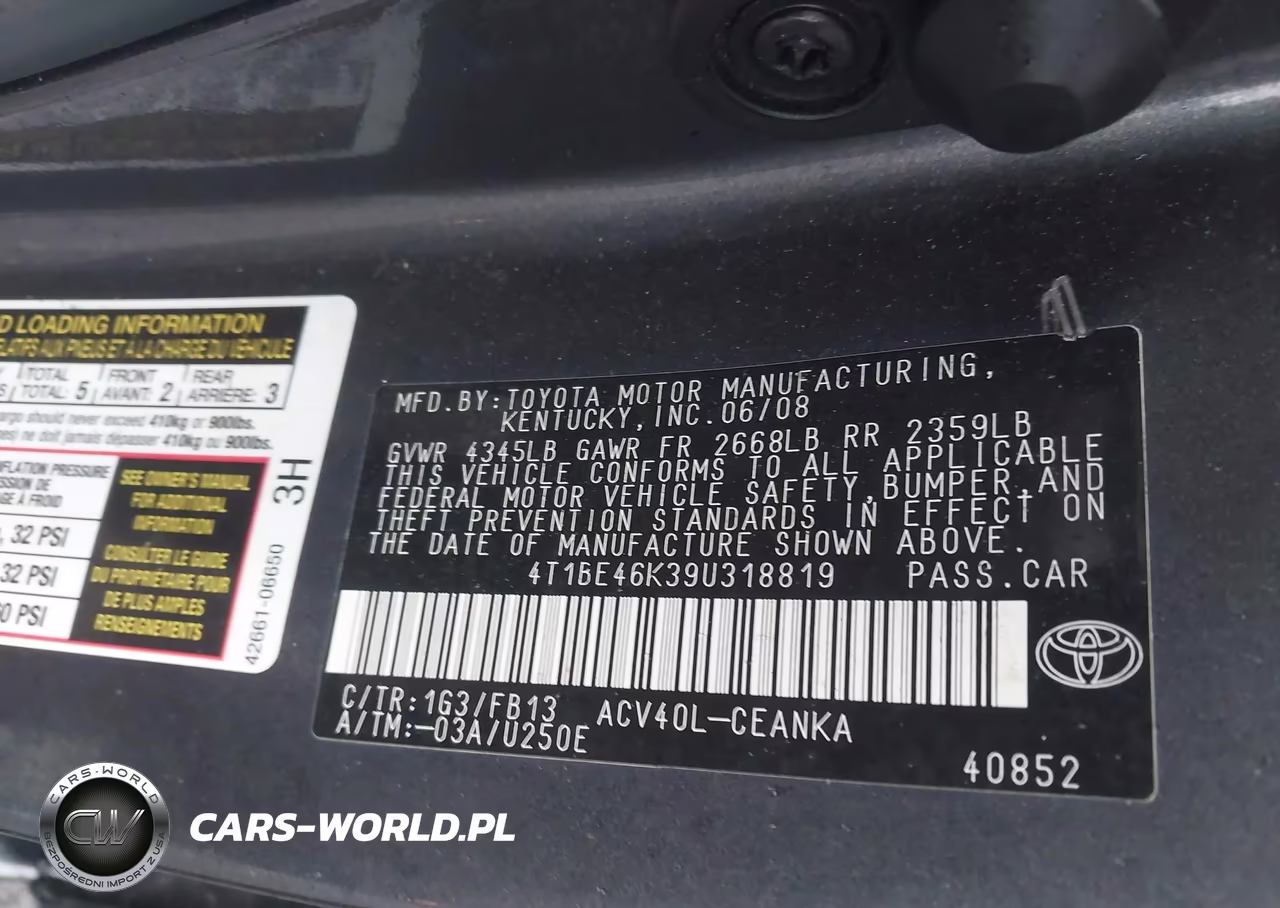 2009 Toyota Camry Le VIN:4T1BE46K39U318819 - 9