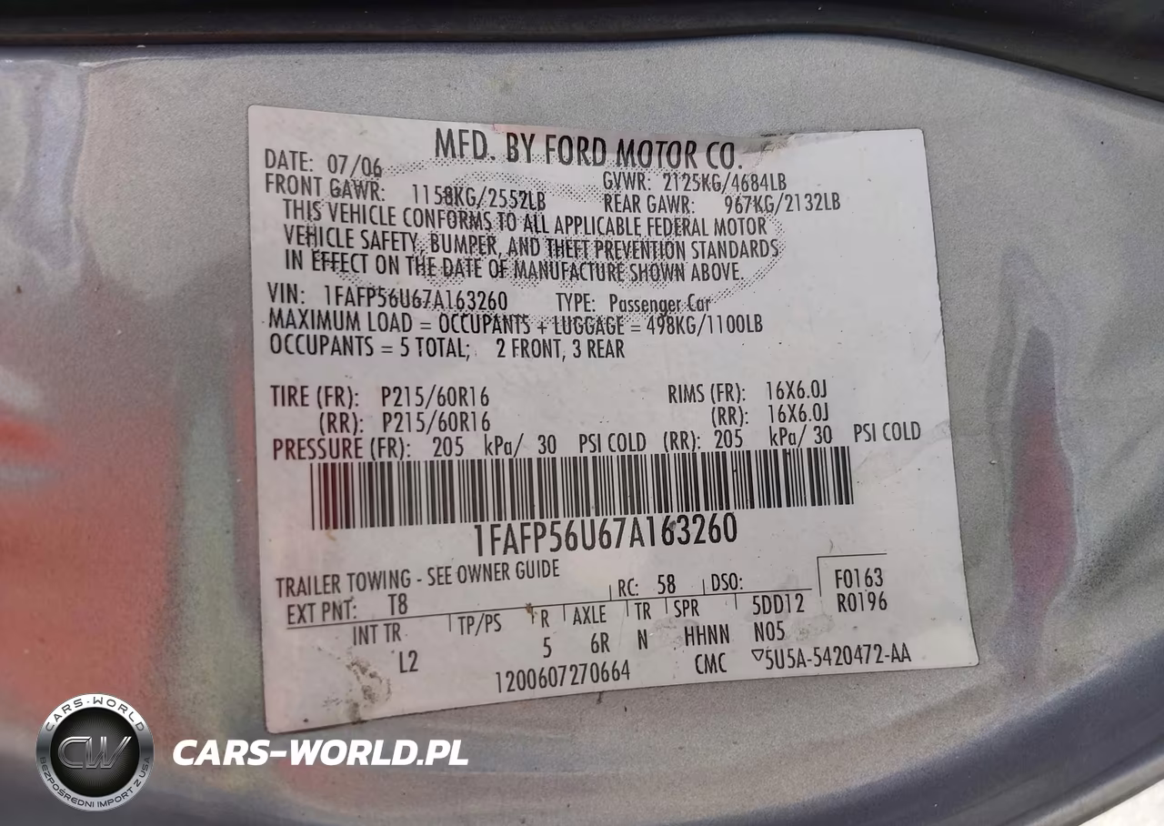 2007 Ford Taurus Sel VIN:1FAFP56U67A163260 - 9