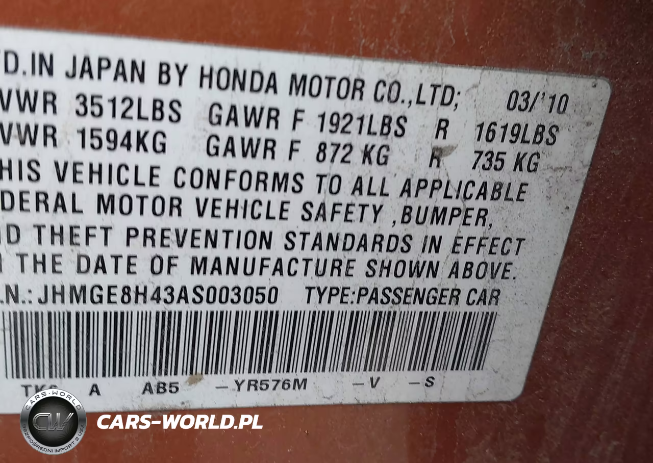 2010 Honda Fit Sport VIN:JHMGE8H43AS003050 - 9