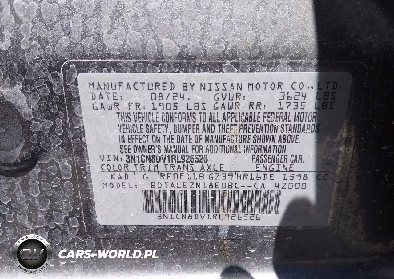 2024 Nissan Versa 1.6 S VIN:3N1CN8DV1RL926526 - 9