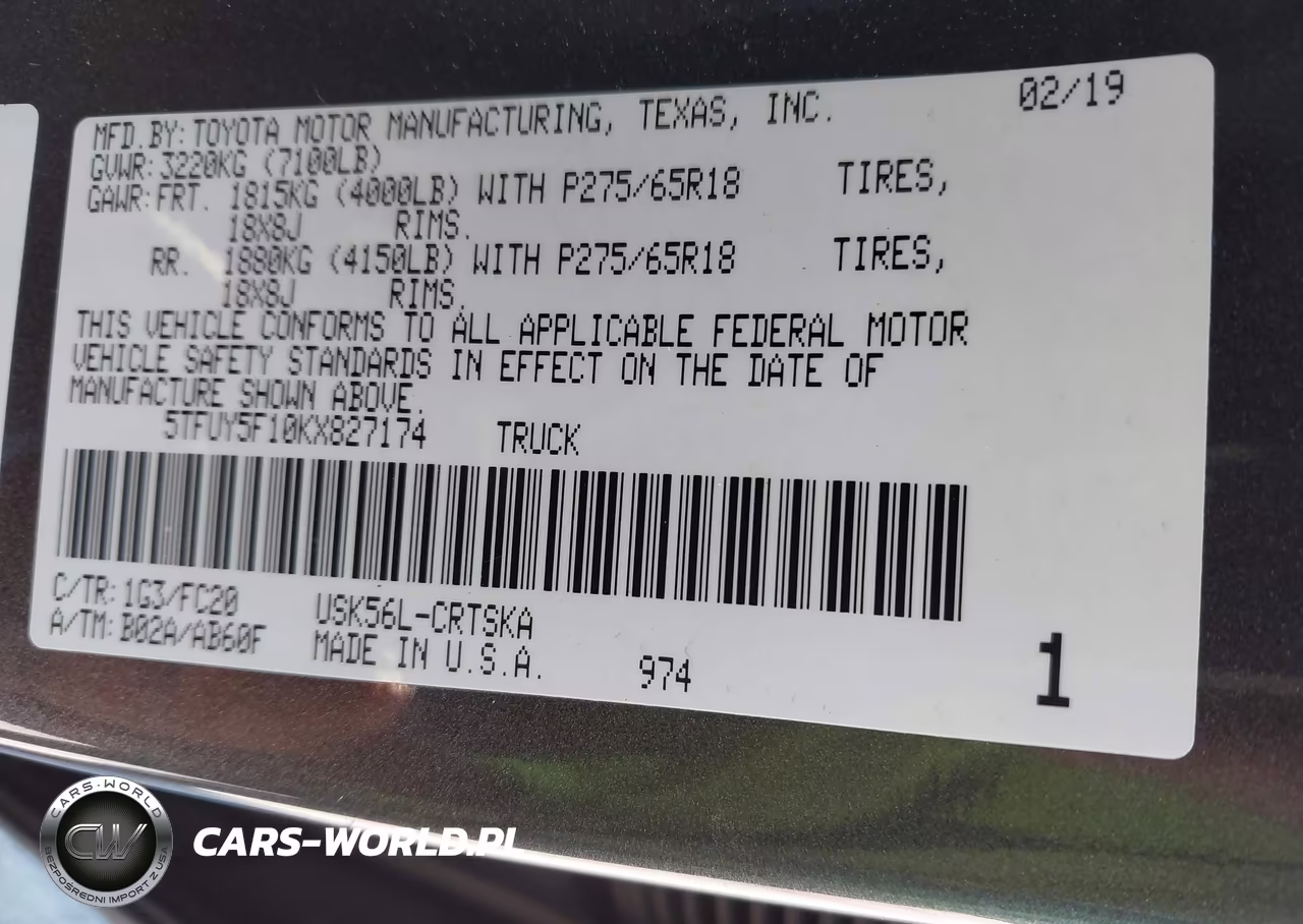 2019 Toyota Tundra Sr5 5.7L V8 VIN:5TFUY5F10KX827174 - 9