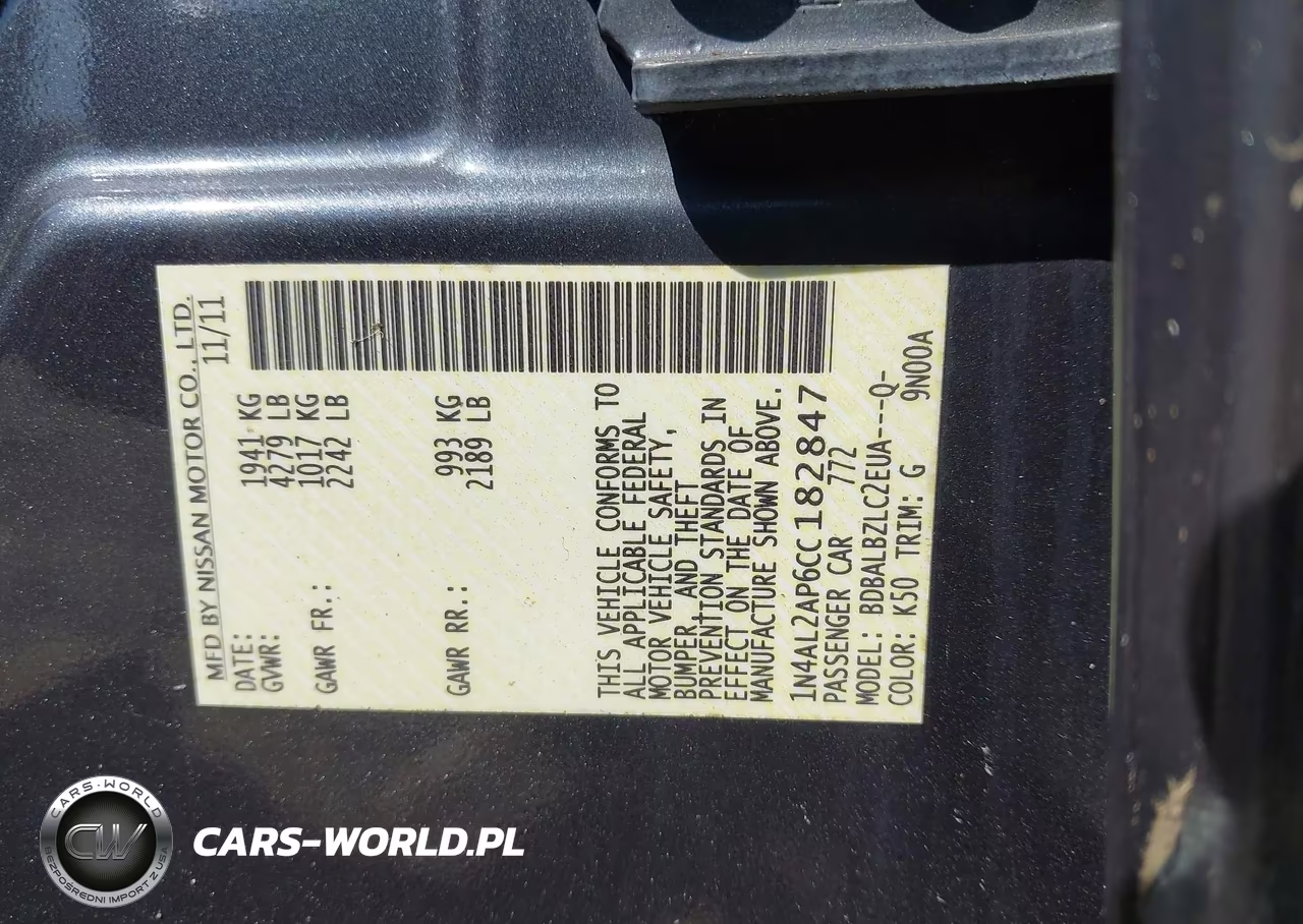 2012 Nissan Altima 2.5 S VIN:1N4AL2AP6CC182847 - 9